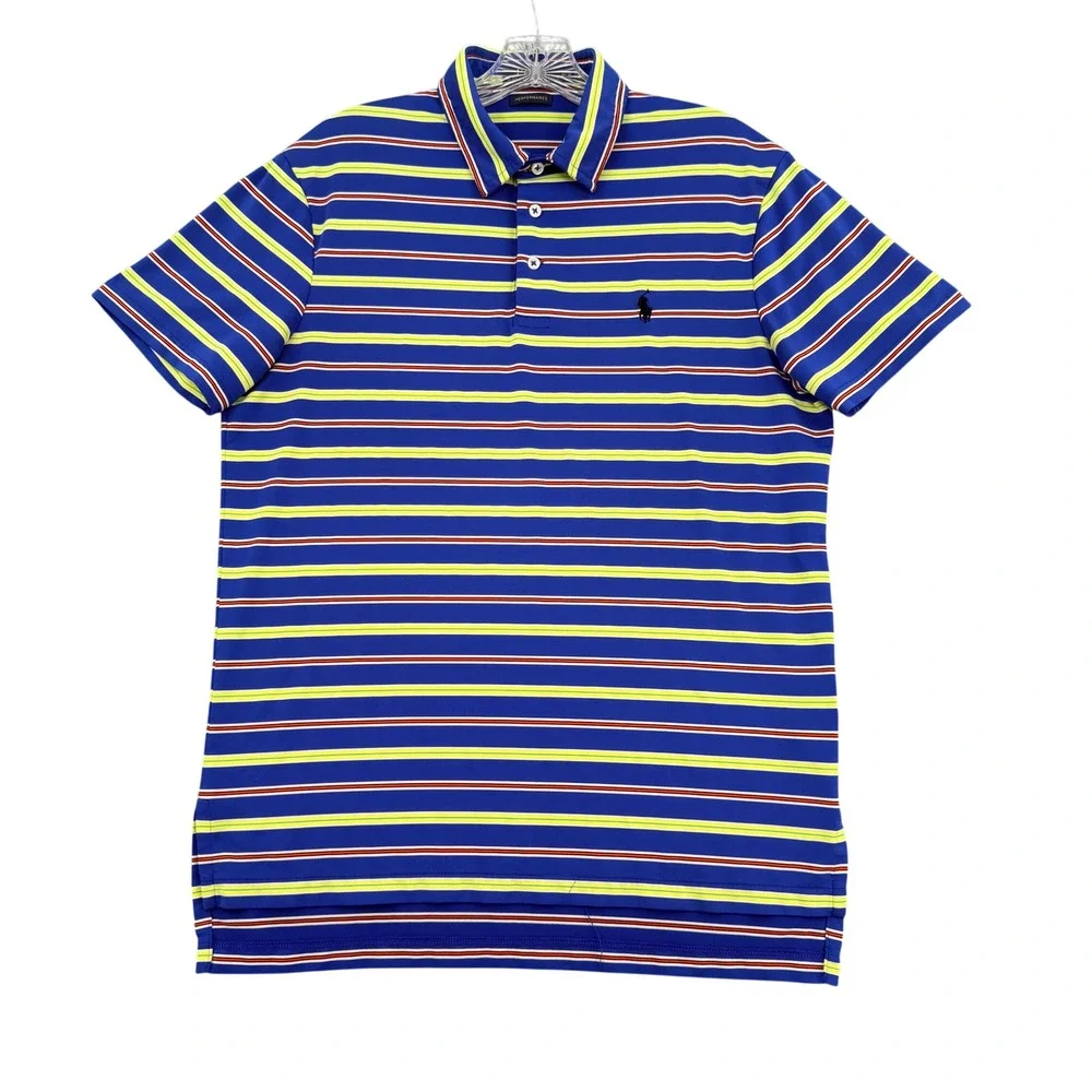 Polo Ralph Lauren Performance Mens Medium Blue Striped Short Sleeve Golf Polo